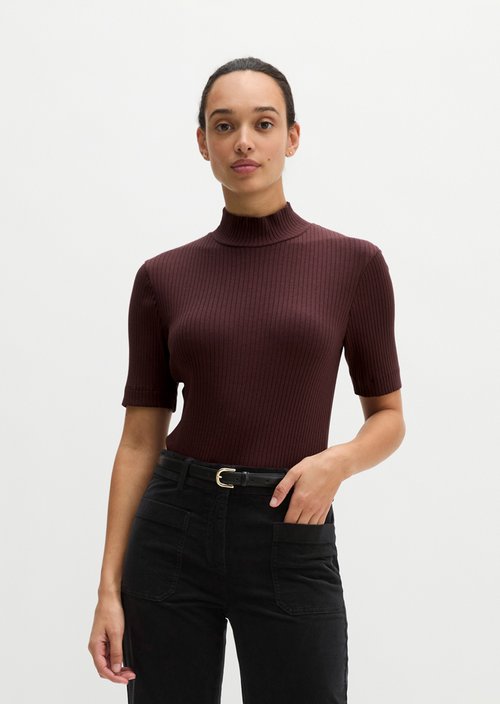 Ribbed jersey T-shirt slim — Black Cherry