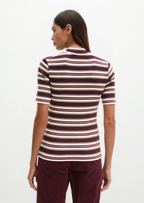 Ribbed striped T-shirt slim — Dark Red