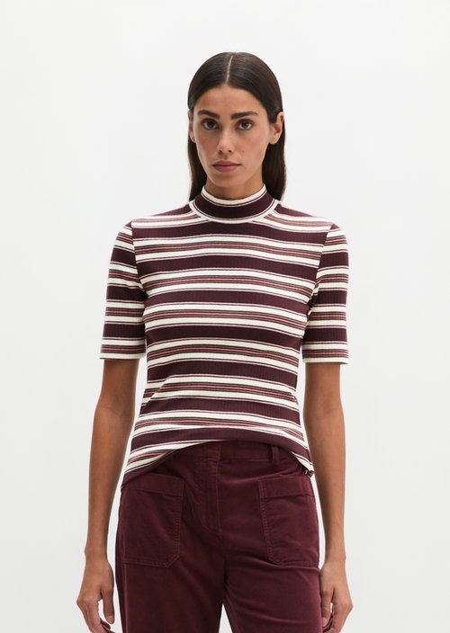 Ribbed striped T-shirt slim — Dark Red