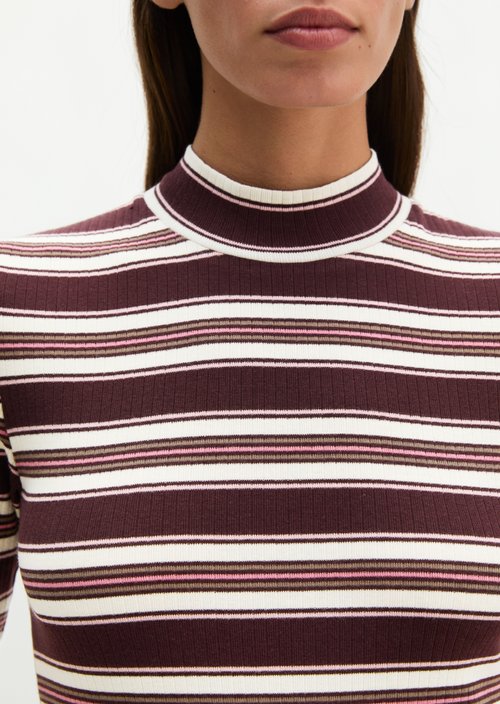 Ribbed striped T-shirt slim — Dark Red
