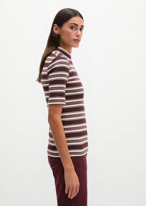 Ribbed striped T-shirt slim — Dark Red