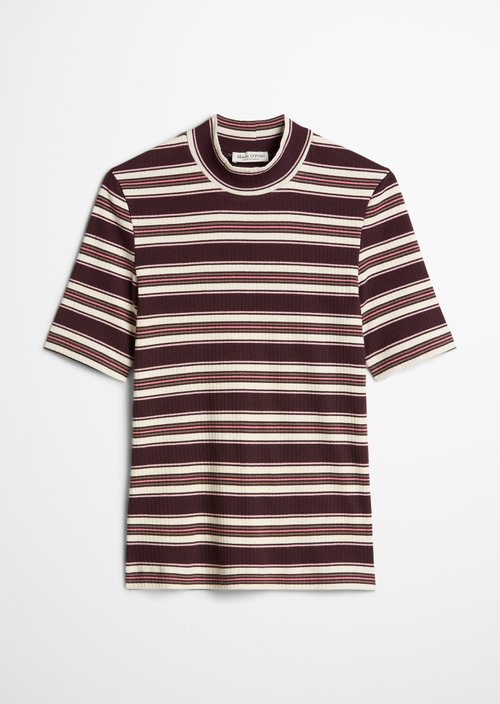 Ribbed striped T-shirt slim — Dark Red