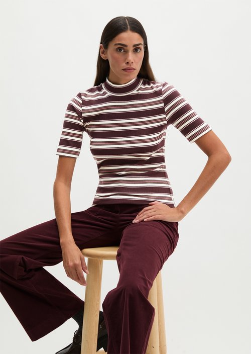 Ribbed striped T-shirt slim — Dark Red