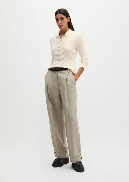 Geribd poloshirt lange mouw slim White Cotton in vooraanzicht