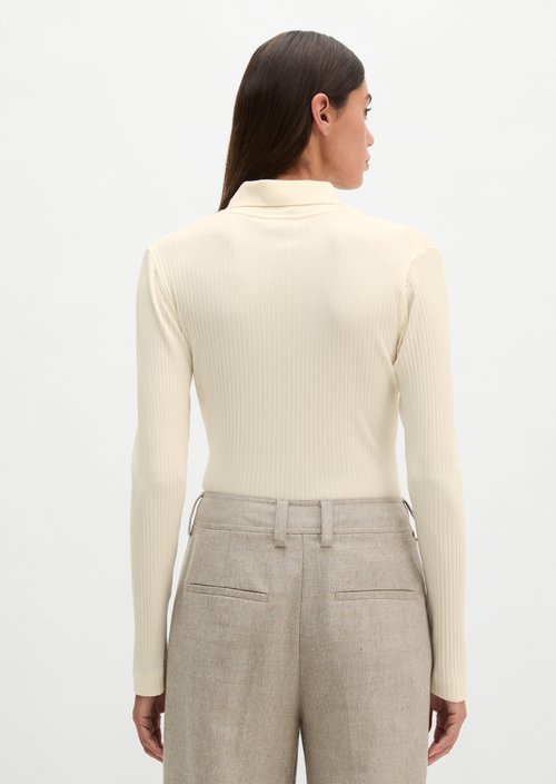 Ribbed long sleeve polo shirt slim — White Cotton