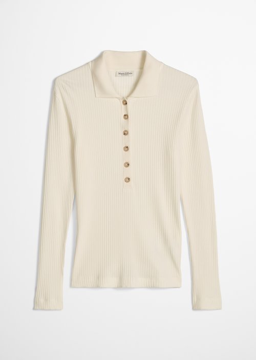 Ribbed long sleeve polo shirt slim — White Cotton