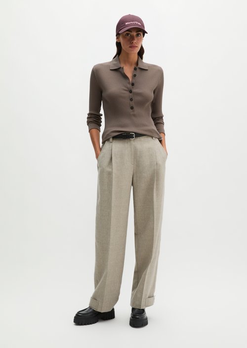 Ribbed long sleeve polo shirt slim — Stone Taupe