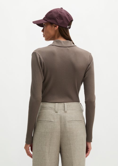 Ribbed long sleeve polo shirt slim — Stone Taupe