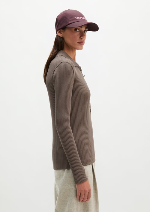 Ribbed long sleeve polo shirt slim — Stone Taupe
