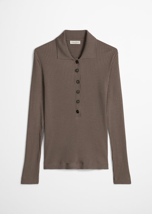 Ribbed long sleeve polo shirt slim — Stone Taupe