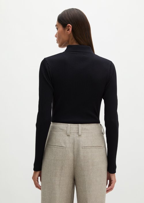 Ribbed long sleeve polo shirt slim — Martime Blue