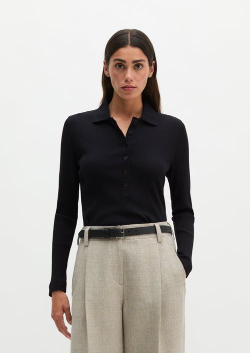 Ribbed long sleeve polo shirt slim — Martime Blue
