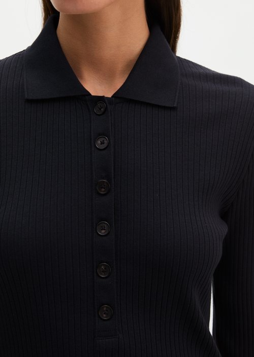 Ribbed long sleeve polo shirt slim — Martime Blue