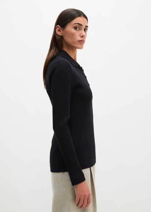 Ribbed long sleeve polo shirt slim — Martime Blue