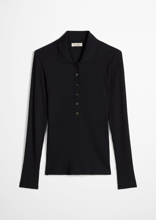 Ribbed long sleeve polo shirt slim — Martime Blue