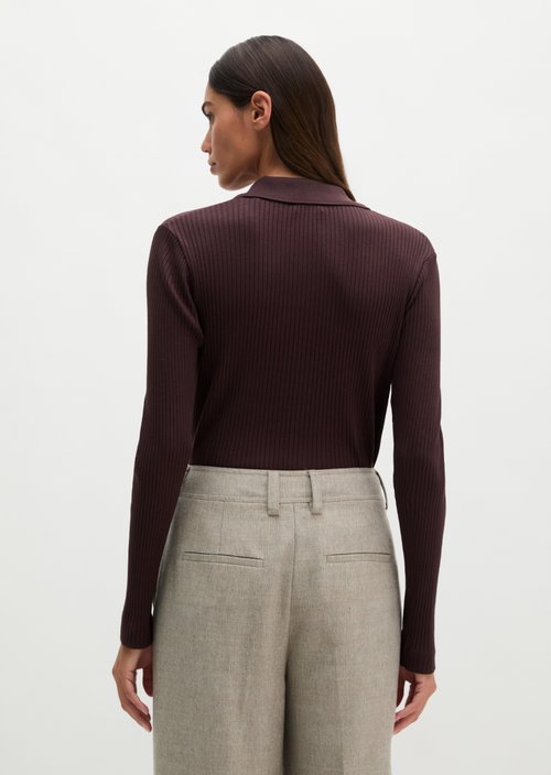 Ribbed long sleeve polo shirt slim — Black Cherry