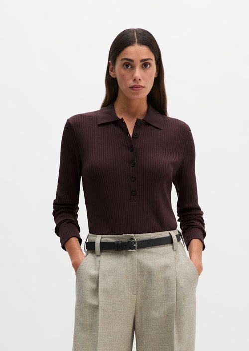 Ribbed long sleeve polo shirt slim — Black Cherry