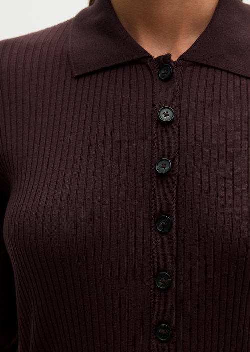 Ribbed long sleeve polo shirt slim — Black Cherry