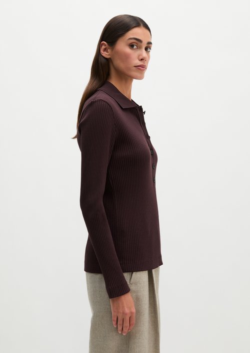 Ribbed long sleeve polo shirt slim — Black Cherry
