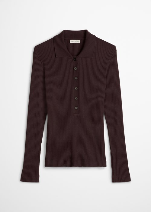 Ribbed long sleeve polo shirt slim — Black Cherry