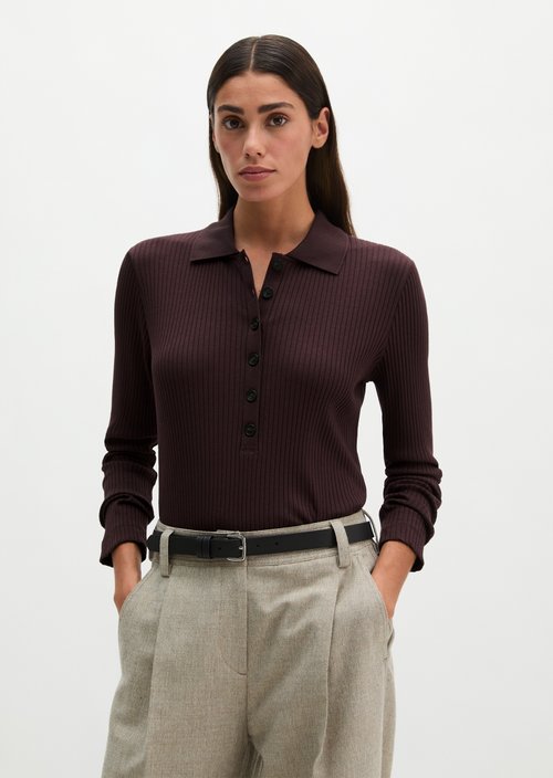 Ribbed long sleeve polo shirt slim — Black Cherry