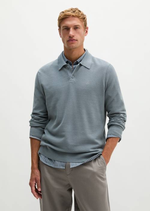 Regular-fit knit polo shirt Black Pepper in front view