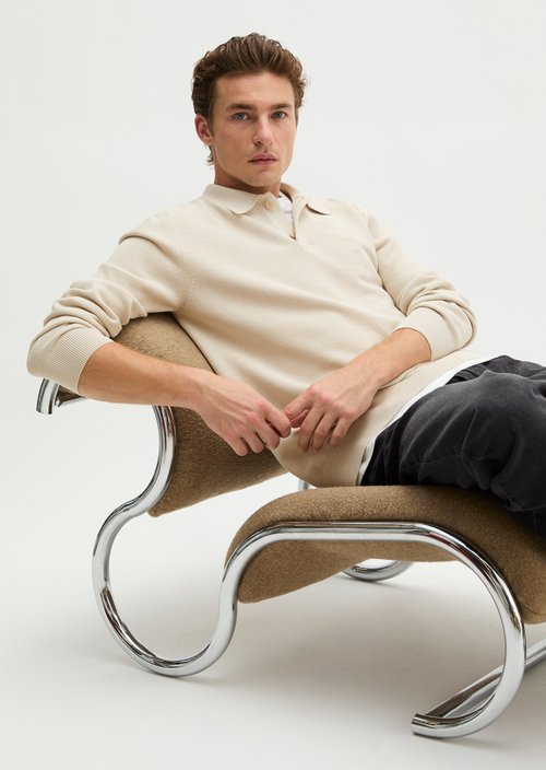 Regular-fit knit polo shirt — Grey Silk