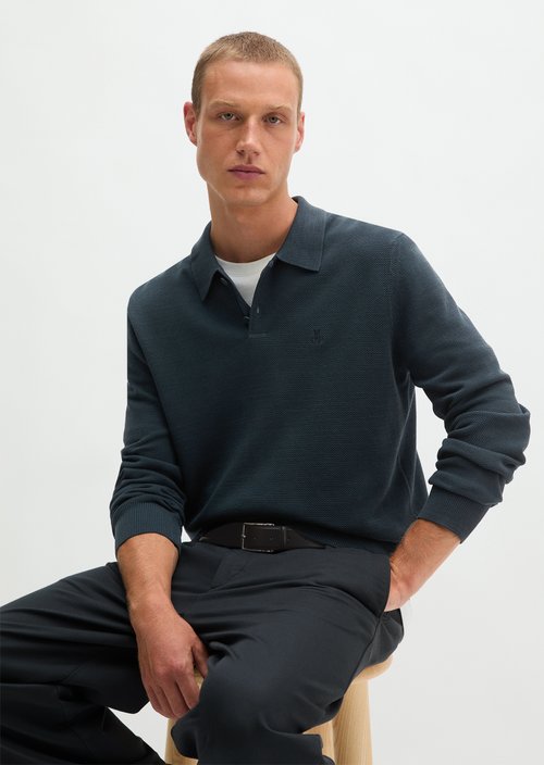 Regular-fit knit polo shirt — Peppercorn Grey