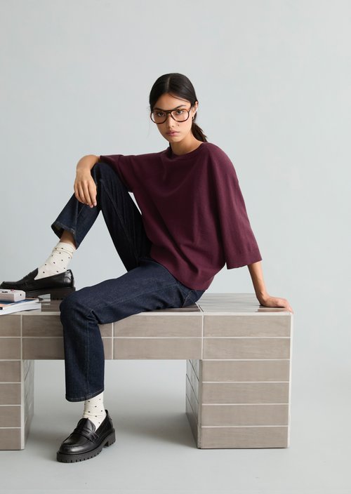 Oversized knit sweater — Dark Red Melange
