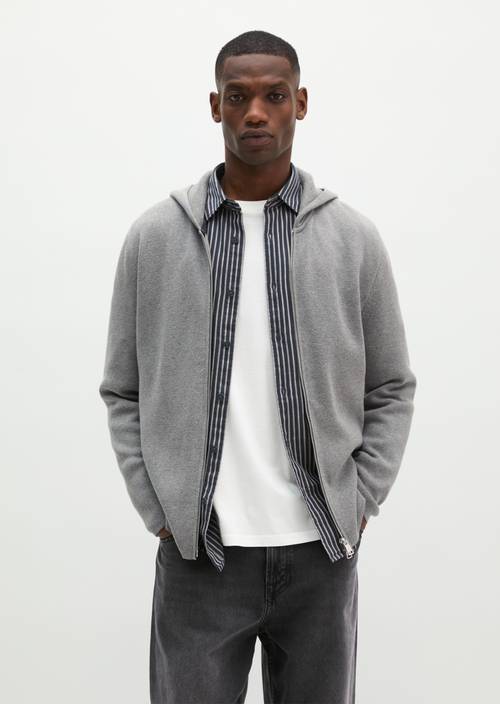 Hooded cardigan regular Cloudy Grey Melange in front view