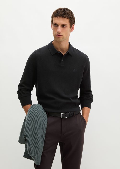 Regular-Fit Knit Polo Shirt — Black