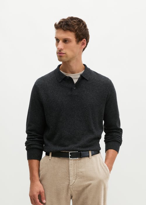 Regular-Fit Knit Polo Shirt — Dark Grey Melange