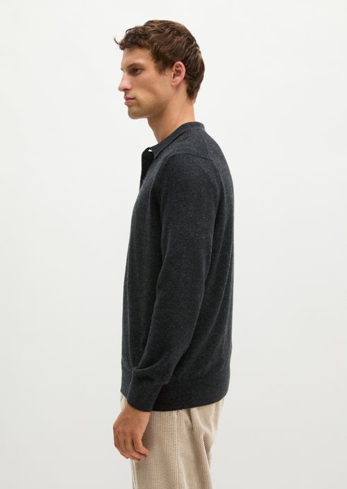 Regular-Fit Knit Polo Shirt — Dark Grey Melange
