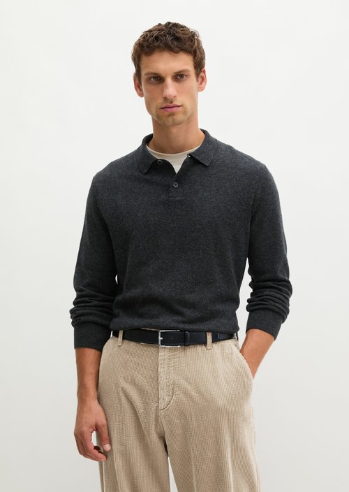 Regular-Fit Knit Polo Shirt — Dark Grey Melange