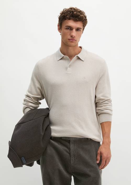 Strick-Poloshirt regular Linen Beige in Frontalansicht