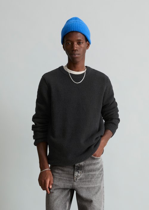 Regular-Fit Bouclé Sweater — Black