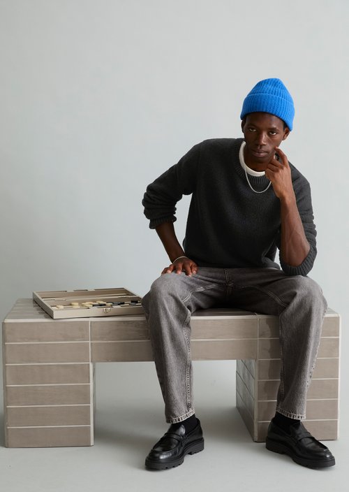Regular-Fit Bouclé Sweater — Black