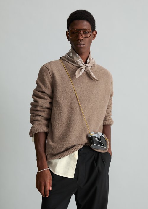 Regular-Fit Bouclé Sweater — Dolphin