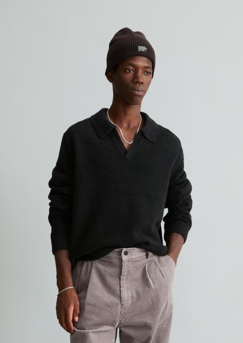 Regular-Fit Bouclé Sweater — Black