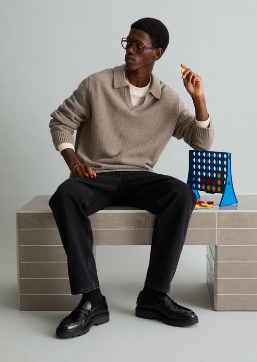 Regular-Fit Bouclé Sweater — Dolphin