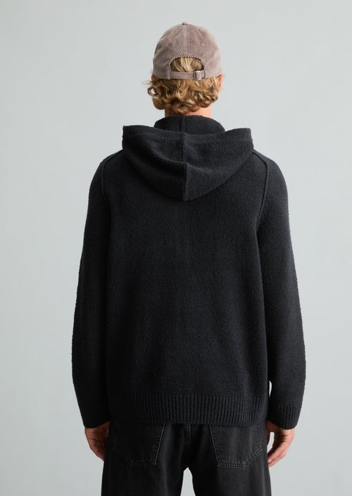 Regular-Fit Bouclé Knit Hoodie — Black