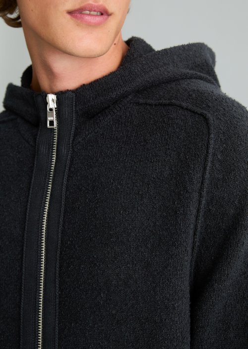 Regular-Fit Bouclé Knit Hoodie — Black