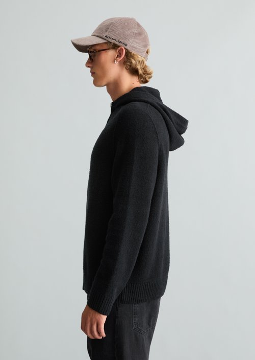 Regular-Fit Bouclé Knit Hoodie — Black
