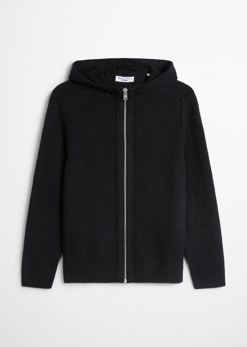 Regular-Fit Bouclé Knit Hoodie — Black