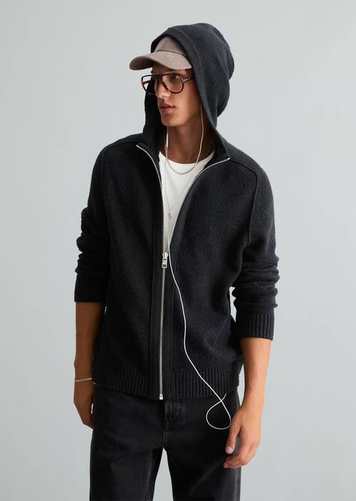 Sweat à capuche en maille bouclée, coupe classique Black en vue de face