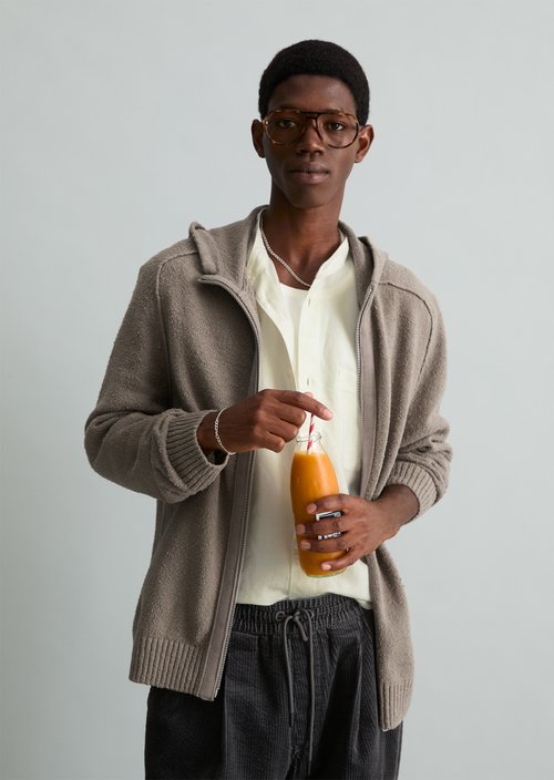 Regular-Fit Bouclé Knit Hoodie — Dolphin