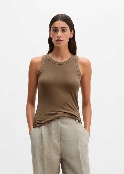 Ribbed tank top slim — Stone Taupe