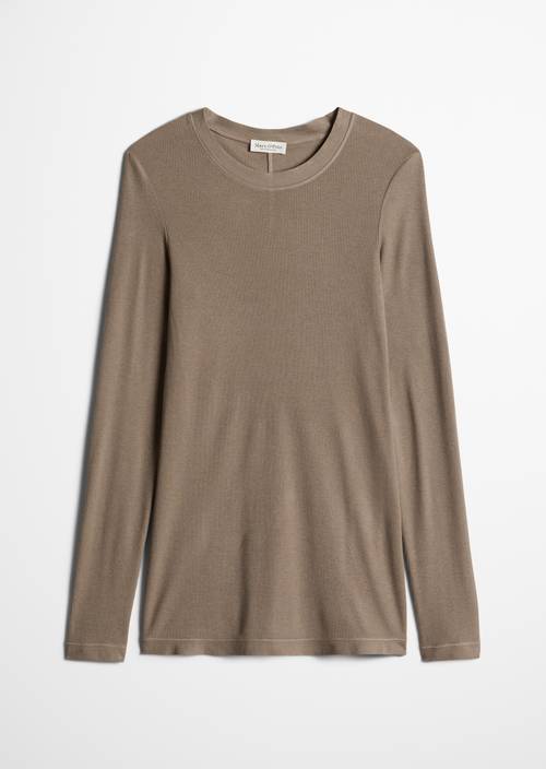 Ripp-Longsleeve slim Stone Taupe in freigestellter Ansicht ohne Model