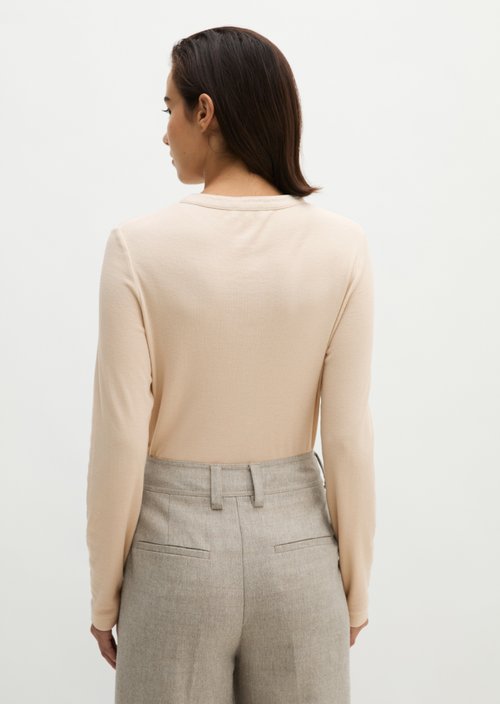 Ribbed Henley longsleeve slim — Natural