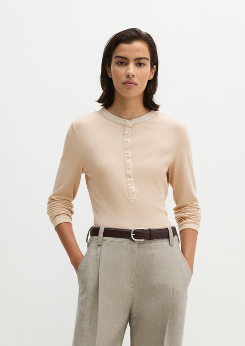 Ribbed Henley longsleeve slim — Natural
